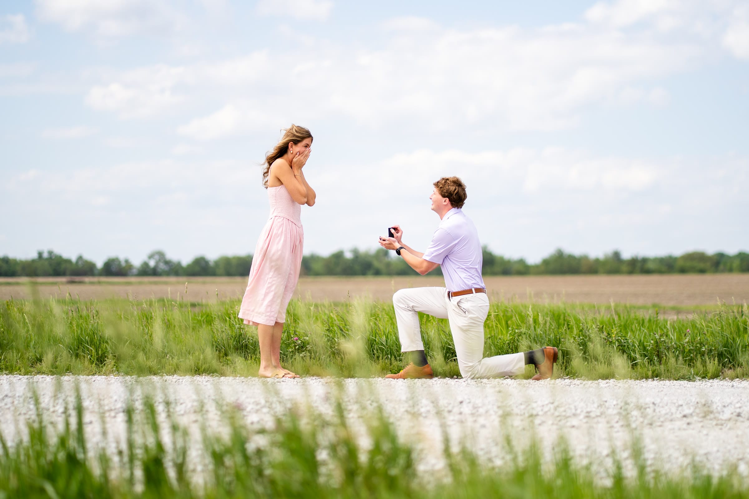 Engagement proposal on a gravel country road