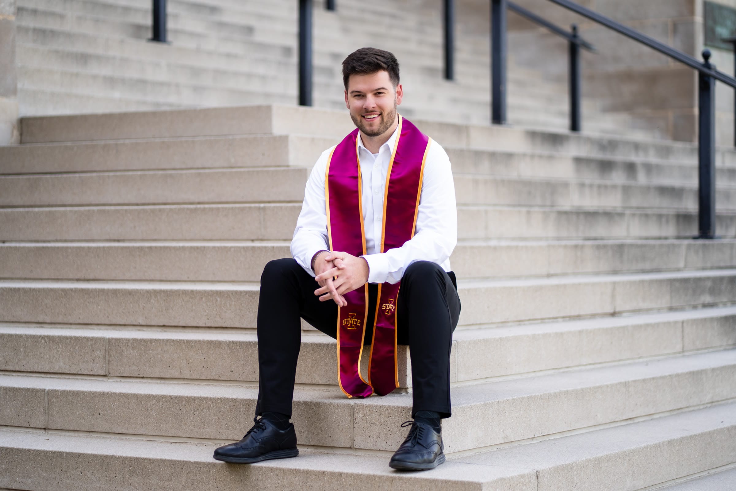 Graduation portrait on the Iowa State University steps